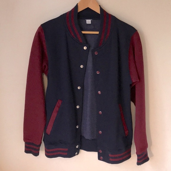 Burgundy Navy Varsity Baseball Jacket - S - Picture 5 of 10
